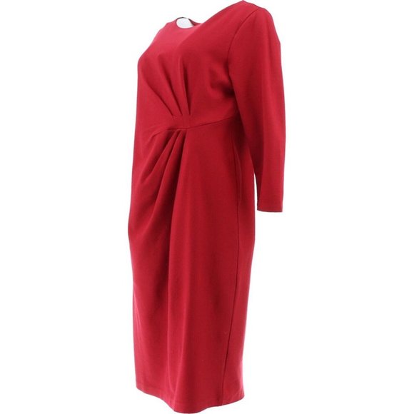 NWT LANDS' END 3/4 SLEEVE PONTE PLEATED COLUMN ZIP BACK DRESS COBALT BLUE 6P - Picture 6 of 12